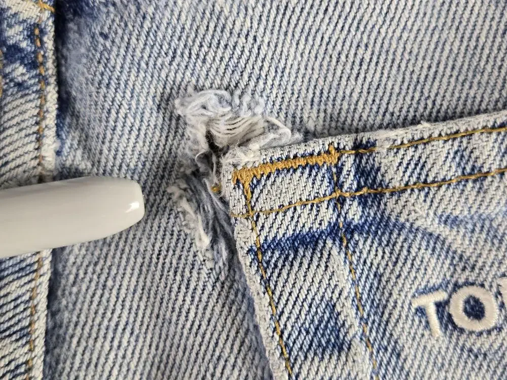 Vintage 90s Tommy Hilfiger Shorts Mens 33 Blue Denim Distressed Cutoff Jorts